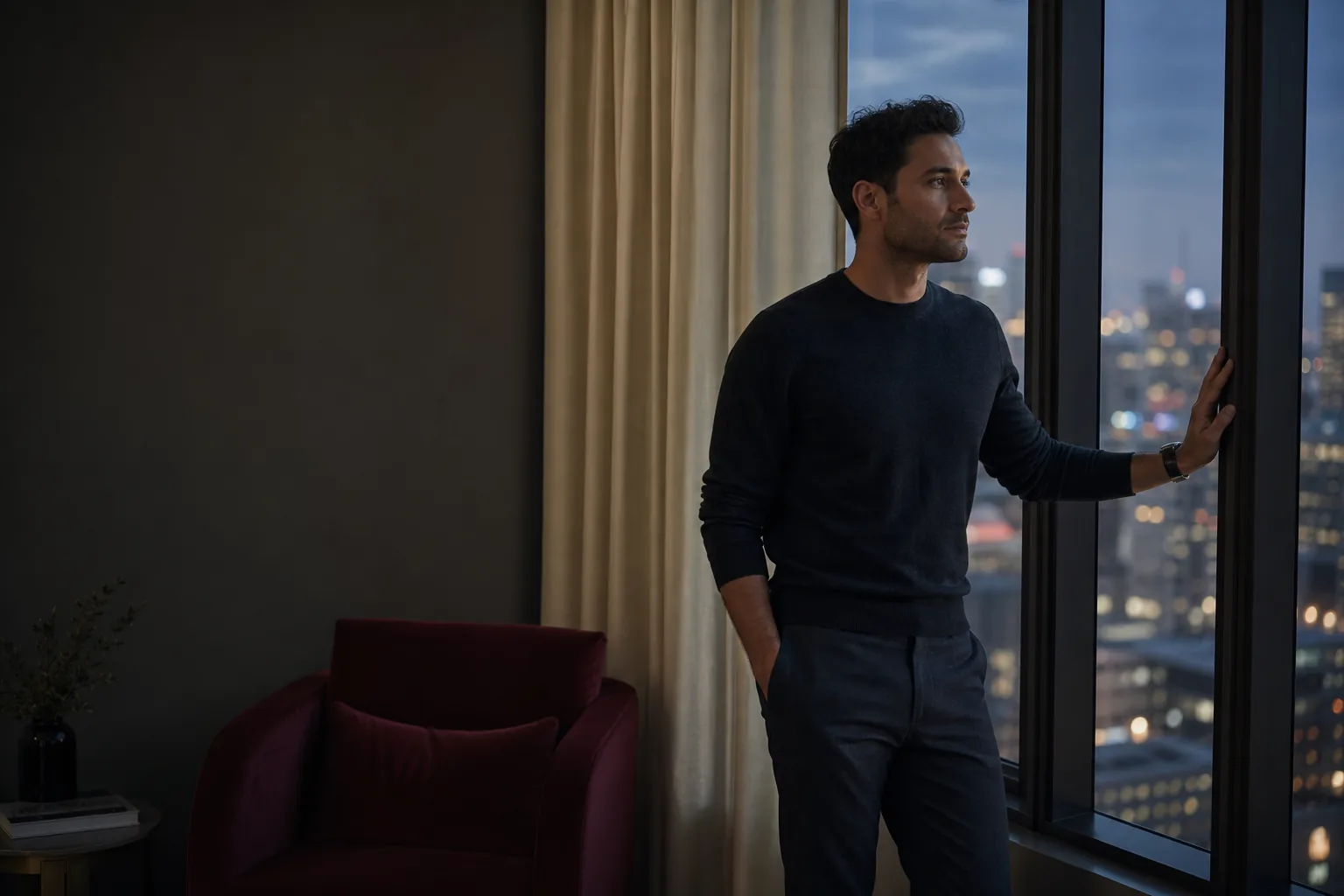 Reflective man by a window illustrating the difference between anxious attachment and anxiety