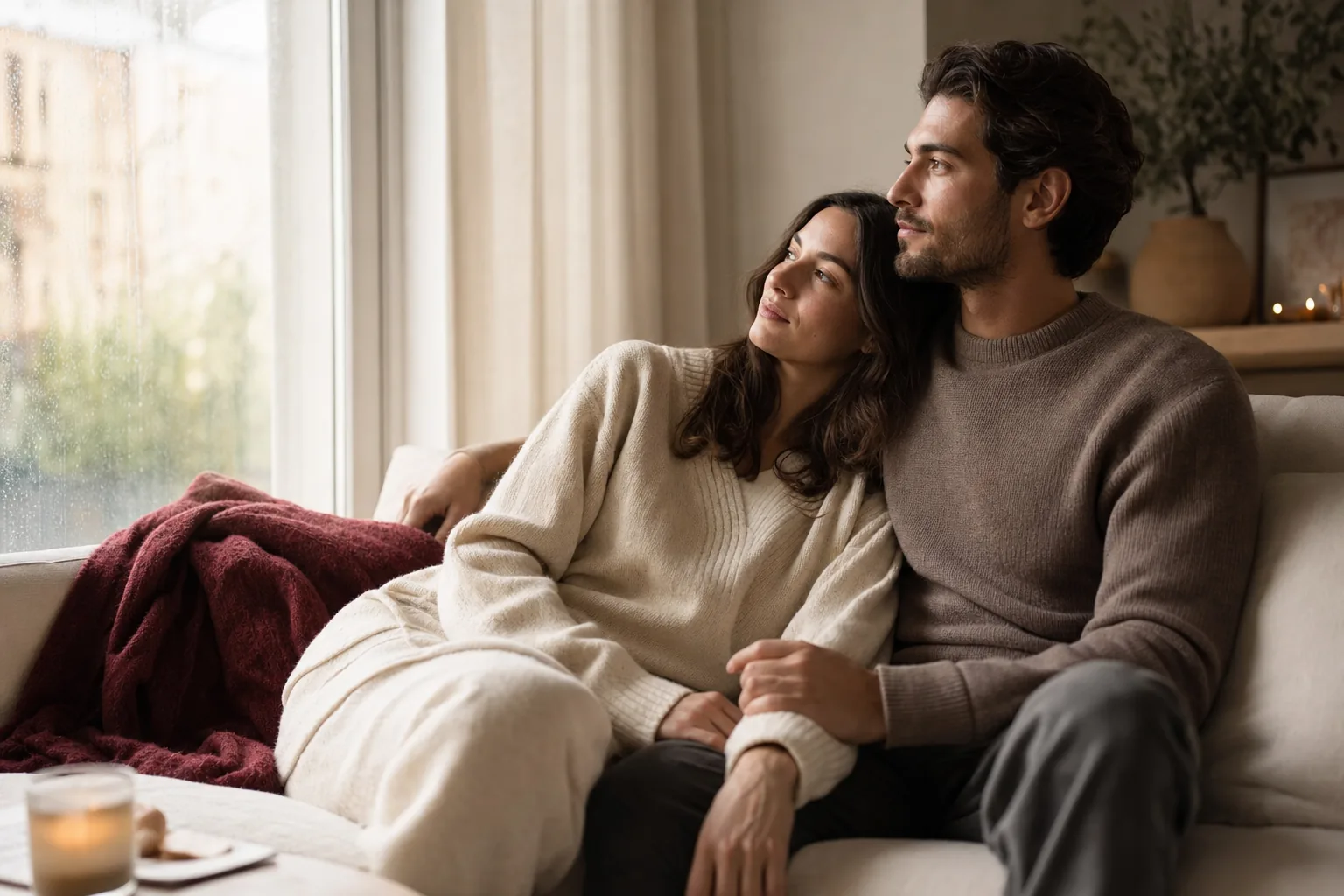Couple resting comfortably together in the safety of genuine love