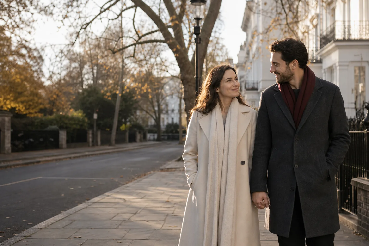 Relaxed couple walking hand in hand as anxious attachment becomes secure