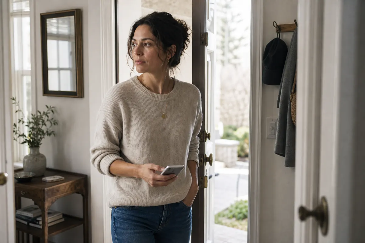 Woman reading a message after an avoidant partner returns following a period of distance