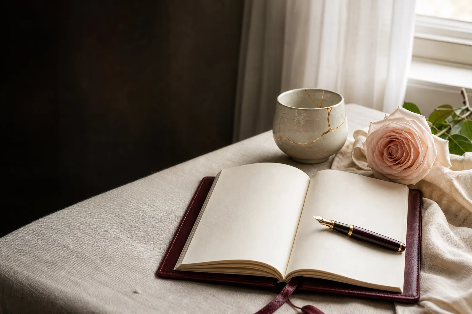 Burgundy journal and rose symbolizing why anxious attachment is not a flaw