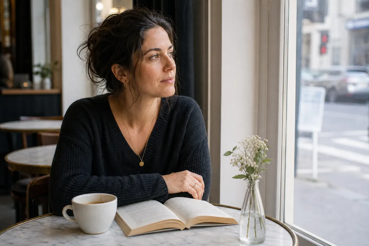 Who Are Avoidants Attracted To? 12 Patterns Women Keep Missing Woman reflecting in a cafe while considering who avoidants are attracted to